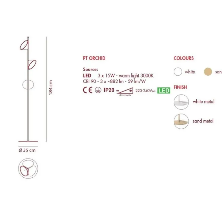 Lampadaire, PT Orchid, sable, LED, Ø35cm, H184cm - Axolight