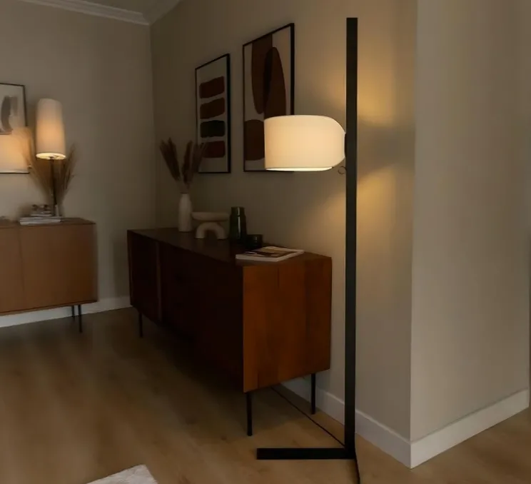 Lampadaire, Stand Up, noir, lin naturel, Ø40cm, H175cm - Faro