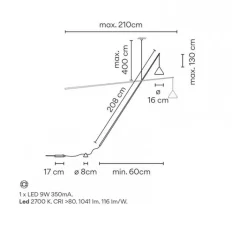 Lampadaire*Vibia Lampadaire suspendu, North 5666, , LED, dim, 2700K, 1041 lm, L16cm, H208cm - beige