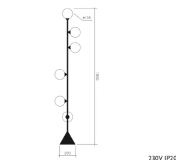 Lampadaire*Atelier Areti Lampadaire, Vertical Globe, , Ø20cm, H180cm - noir