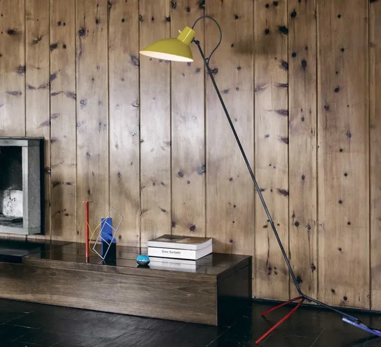 Lampadaire, VV Cinquanta, jaune et mondrian, Ø27,4cm, H147cm - Astep