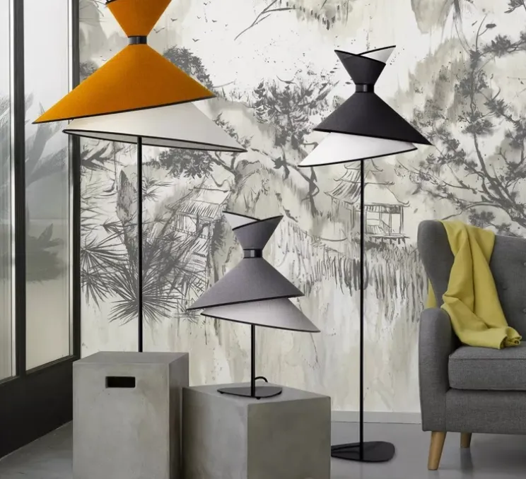 Lampadaire, XL Kimono, Blanc crème et orange, Ø80cm, H198cm - DesignHeure