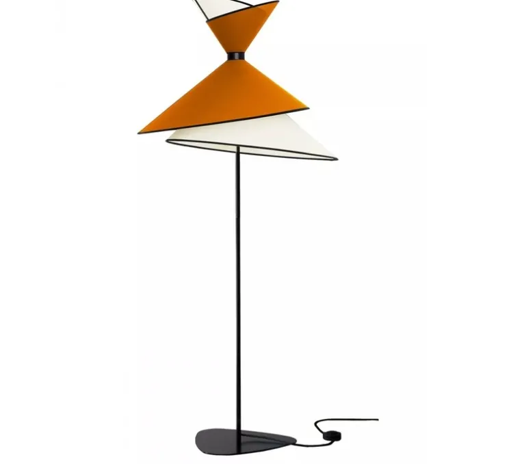 Lampadaire, XL Kimono, Blanc crème et orange, Ø80cm, H198cm - DesignHeure