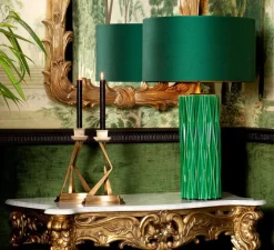 Lampe*Eichholtz Lampe à poser, Amarello, , Ø55cm, H88,5cm - vert céramique, abat-jour vert, laiton antique