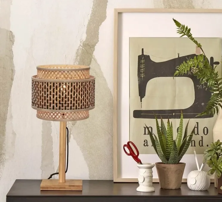 Lampe à poser, Bhutan, beige, Ø25cm, H40cm - Good&Mojo