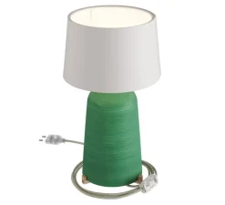 Lampe*Creative Cables Lampe à poser, Bottiglia, abat-jour Athena, , Ø24cm, H44cm - vert, blanc