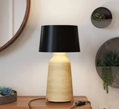 Lampe*Creative Cables Lampe à poser, Bottiglia, abat-jour Athena, , Ø24cm, H44cm - gris tourterelle, noir