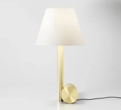 Lampe*CVL Lampe à poser, Calée XS, satiné, Ø22cm, H42cm - Blanc et laiton