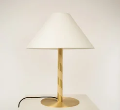Lampe à poser, Candy, laiton satiné, abat-jour chinette blanche, Ø45cm, H61cm - CVL