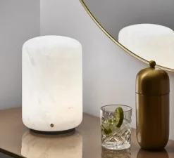 Lampe à poser, Capsule, laiton, albâtre, LED, dim, 2700-1800K, 980 lm, Ø20cm, H30,2cm - Carpyen