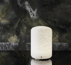 Lampe à poser, Capsule, laiton, albâtre, LED, dim, 2700-1800K, 980 lm, Ø20cm, H30,2cm - Carpyen