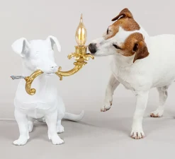 Enfants|Lampe*Seletti Lampe à poser, Chien, Rio Lamp, , L42cm, H25cm - blanc et or