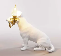 Enfants|Lampe*Seletti Lampe à poser, Chien, Rio Lamp, , L42cm, H25cm - blanc et or