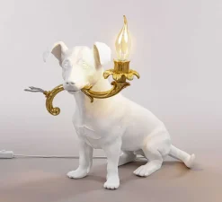 Enfants|Lampe*Seletti Lampe à poser, Chien, Rio Lamp, , L42cm, H25cm - blanc et or