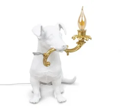 Enfants|Lampe*Seletti Lampe à poser, Chien, Rio Lamp, , L42cm, H25cm - blanc et or