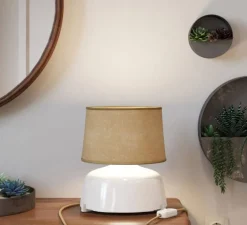 Lampe*Creative Cables Lampe à poser, Coppa, abat-jour Athena, , Ø24cm, H29cm - blanc brillant, jute