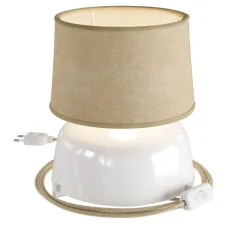 Lampe*Creative Cables Lampe à poser, Coppa, abat-jour Athena, , Ø24cm, H29cm - blanc brillant, jute