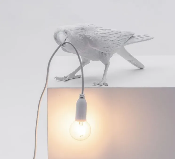 Lampe à poser d'extérieur, Corbeau, Bird Lamp Playing Outdoor, blanc, L33,5cm, H11,5cm - Seletti