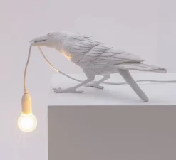 Lampe à poser d'extérieur, Corbeau, Bird Lamp Playing Outdoor, blanc, L33,5cm, H11,5cm - Seletti