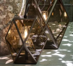 Lampe à poser d'extérieur, Muse Lantern, medium, bronze, ambre, IP68, Ø40cm, H40cm - Contardi