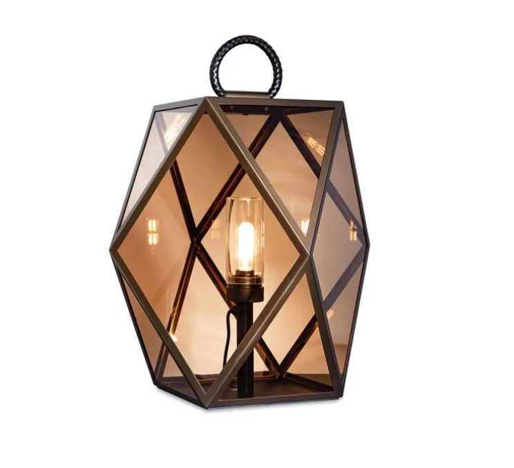 Lampe à poser d'extérieur, Muse Lantern, large, bronze, ambre, IP68, Ø60cm, H60cm - Contardi