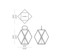Lampe à poser d'extérieur, Muse Lantern, large, bronze, ambre, IP68, Ø60cm, H60cm - Contardi