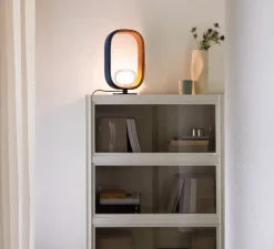 Lampe*Tooy Lampe à poser, Filipa, 555.31, , IP40, L28cm, H45cm - noir texturé, cuir noir et marron