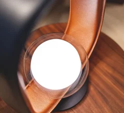 Lampe*Tooy Lampe à poser, Filipa, 555.31, , IP40, L28cm, H45cm - noir texturé, cuir noir et marron