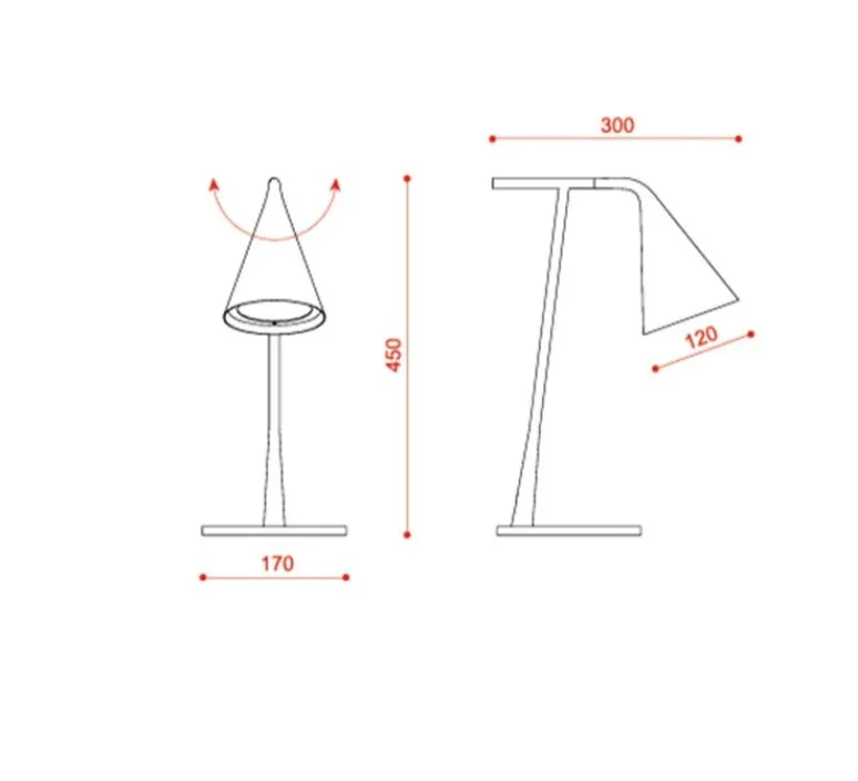 Lampe*Tooy Lampe à poser, Gordon, 561.31, , IP40, L17cm, H45cm - noir mat, noir chromé