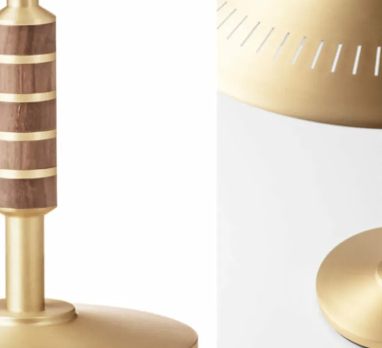 Lampe*Lyfa Lampe à poser, Governor, , Ø40,5cm, H45,4cm - laiton, noyer