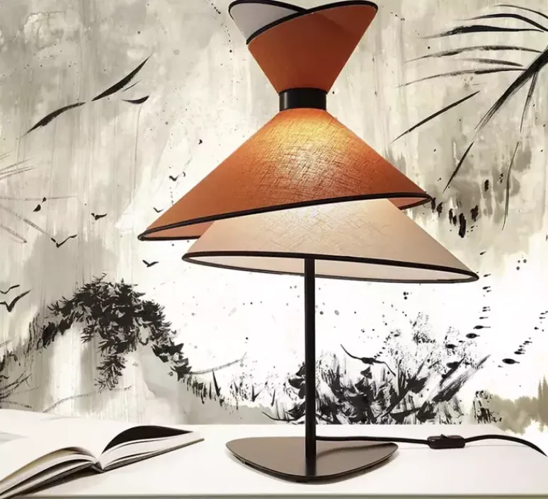 Lampe*DesignHeure Lampe à poser, Grand Kimono, , Ø50cm, H69cm - Blanc crème et orange