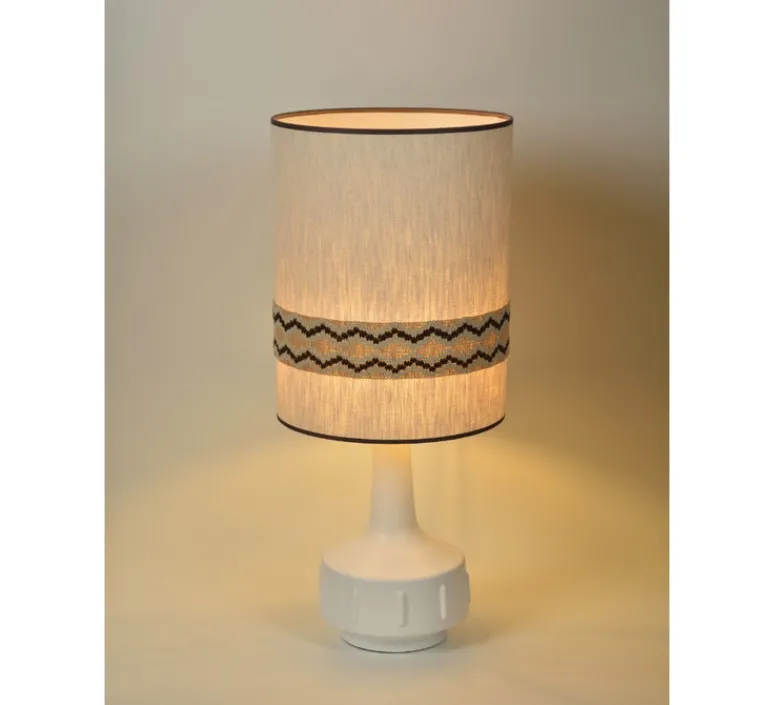 Lampe*Market Set Lampe à poser, Jimmy L, , Ø32cm, H83cm - blanc, beige et galon à motif