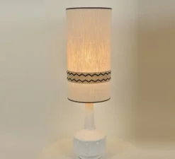 Lampe*Market Set Lampe à poser, Jimmy XL, , Ø36cm, H121cm - blanc, beige et galon à motif