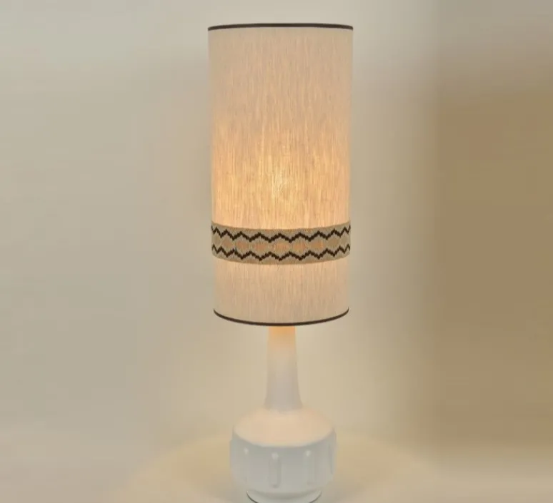 Lampe*Market Set Lampe à poser, Jimmy XL, , Ø36cm, H121cm - blanc, beige et galon à motif