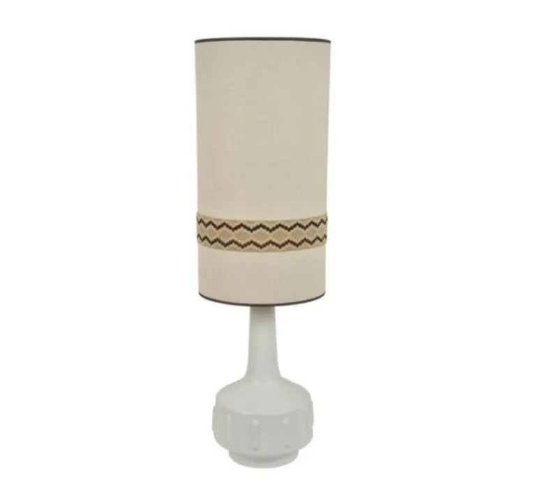 Lampe*Market Set Lampe à poser, Jimmy XL, , Ø36cm, H121cm - blanc, beige et galon à motif