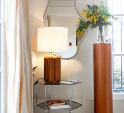 Lampe*Cosin Lampe à poser, La grande lampe Charlotte, marron, abat-jour coton, Ø40cm, H68cm - bois, abat-jour coton