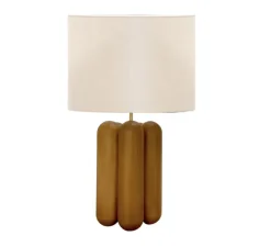 Lampe à poser, La lampe Charlotte, marron, abat-jour lin, Ø30cm, H55cm - Cosin