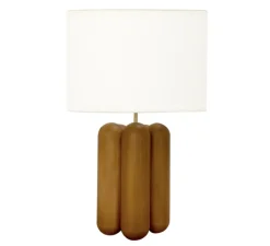 Lampe*Cosin Lampe à poser, La lampe Charlotte, marron, abat-jour coton, Ø30cm, H55cm - bois, abat-jour coton