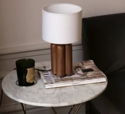 Lampe*Cosin Lampe à poser, La petite lampe Charlotte, marron, abat-jour lin, Ø18cm, H32cm - bois, abat-jour lin