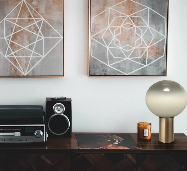 Lampe*Artemide Lampe à poser, Laguna Tavolo, , dimmable, Ø26cm, H38,3cm - transparent fumé, laiton satiné