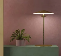 Lampe*Kaishi Lampe à poser, Laos, , LED, 3000K, 700lm, Ø25cm, H40cm - doré