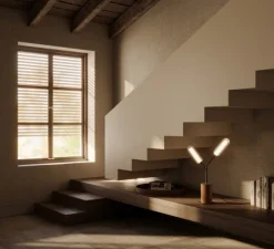 Lampe à poser, Lari, S1333, noir mat, cuir orange, LED, dim, 2700K, 1600 lm, L40cm, H69,5cm - Aromas del Campo