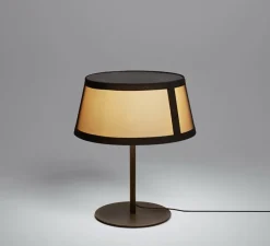 Lampe*Tooy Lampe à poser, Lilly, 558.32, , Ø50cm, H60cm - noir texturé, tissu beige et maille noire