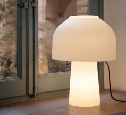 Lampe à poser, Lilly, verre givré, blanc mat, Ø36cm, H48cm - Karman