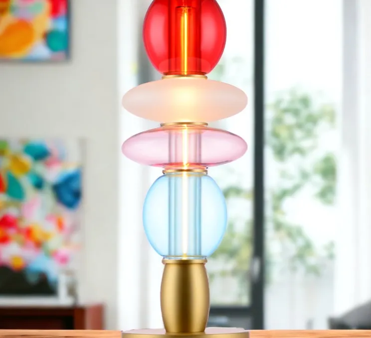 Lampe à poser, Léonor, bleu, rouge, opaque, Ø15cm, H41,7cm - Elements lighting