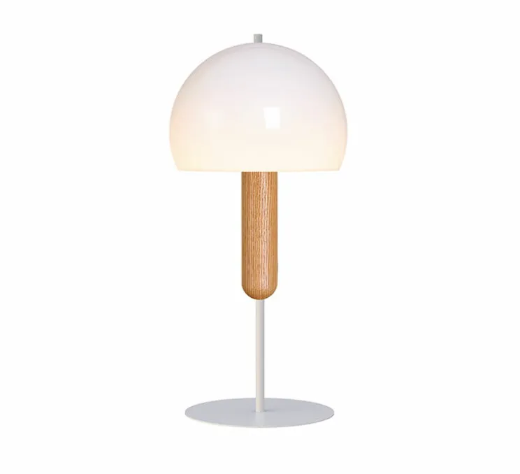 Lampe à poser, MAD S, base blanche, chêne et blanc, Ø24cm, H54cm - Luxcambra