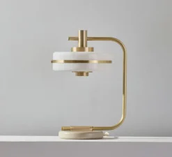 Lampe*Bert frank Lampe à poser, Masina 200, , Ø20cm, H38,3cm - laiton brossé, base satin dove et câble crème