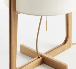 Lampe à poser, Melina, blanc, chêne, Ø33cm, H53cm - Carpyen