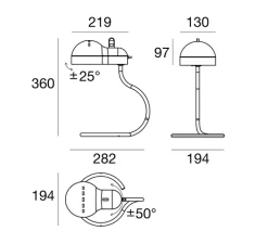 Lampe*Stilnovo Lampe à poser, Minitopo, , L19,4cm, H36cm - noir et chrome