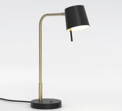 Lampe*Astro Lampe à poser, Miura Desk USB, base or mat, abat-jour noir mat, LED, 2700k, 367 lm, L15cm, H45,3cm - or mat, noir mat